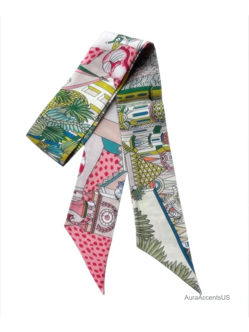 100% Silk Skinny Scarf Multi-Use Headband Neckerchief Handbag Handle Wrap
